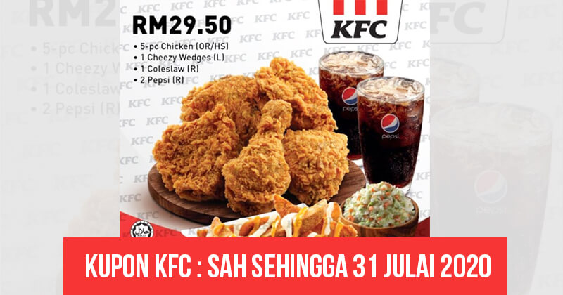 [Download] Kupon Promosi KFC: 5 Ketul Ayam RM29.50 Sahaja! Dapat Cheezy Wedges, Coleslaw, dan 2 air Pepsi.
