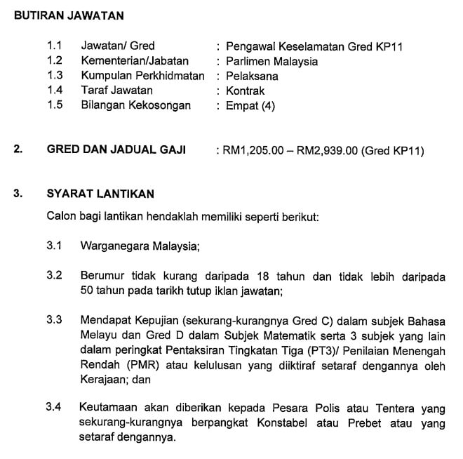 Jawatan Kosong Parlimen Malaysia 2020. Gaji RM1205.00 – RM2939.00